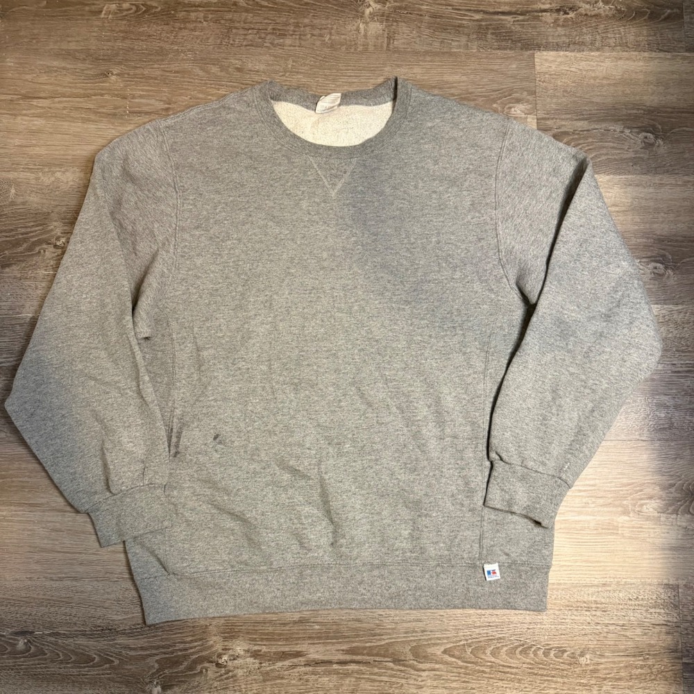 Russell Athletic Vintage Heather Gray Crewneck Sweatshirt Mens Large V-Stitch